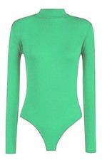 NEW WOMENS LADIES LONG SLEEVE PLAIN HIGH TURTLE NECK BODYSUIT LEOTARD  TOP 