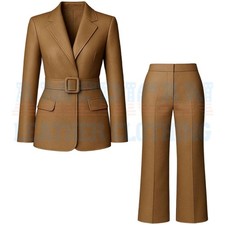 Womens Beige Leather Pant Suit