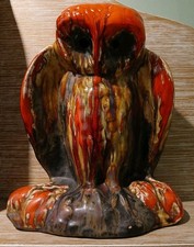 Vintage Eric Leaper Large 25cm High Drip Glaze OWL Newlyn Pottery 