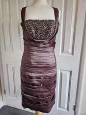 Alexon- Mink, Sleeveless, Ripple, Beaded, Pencil Occasion Dress- Size UK10/EU36