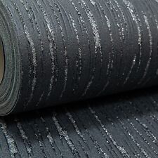 Embossed Plain Black Silver Glitter Blown Vinyl Textured Thick Heavy Wallpaper 