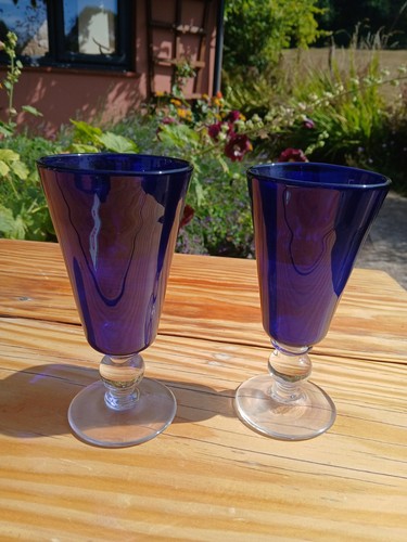 Bristol blue glass goblet pair - bristol,