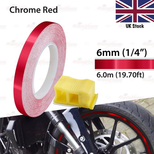 Chrome red 6mm pin stripe - 1/4",
