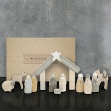 East of India Natural Little Boxed Wooden Handmade Nativity Set Christmas  Gift