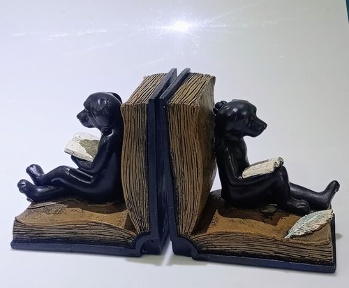 Seated dog reading bookends - dog,