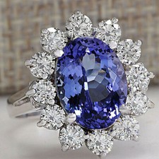 5 Ct Oval Cut Blue Sapphire Engagement Ring 14k White Gold Finish Women Size J-T