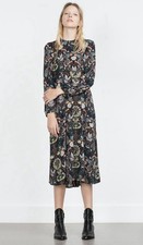 Zara Navy Floral Print Midi