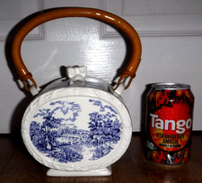 Vintage James Sadler Afternoon Tea Blue White Cream Biscuit Barrel Bamboo Handle