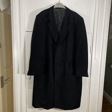 Selfridges Coat Long Black 100% Cashmere Overcoat Size 40R 46 Chest Men's