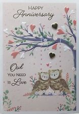 ON YOUR WEDDING ANNIVERSARY CARD CUTE OWLS 7”x5” FREE P&P