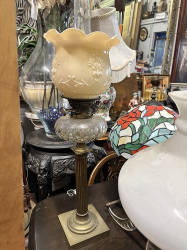 Vintage tall oil lamp - vintage,
