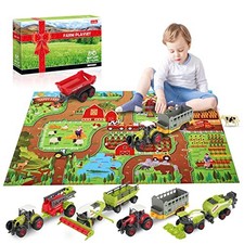 Farm Tractor Set 34 Piece Die-Cast Vehicle Value Playset Size 4.7" Large Size