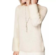 J. Jill Barley Faux Fur Cuff Shop Neck Sweater Size Small RARE Ivory