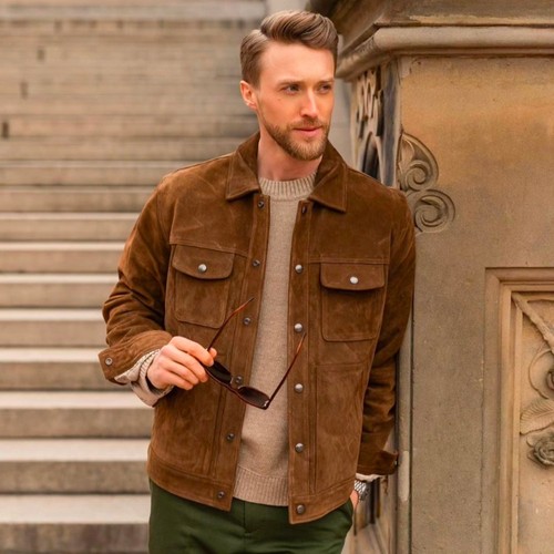 Men brown suede leather - suede,