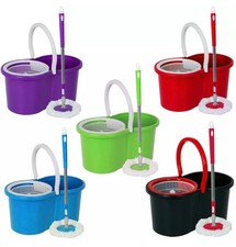 360° FLOOR MAGIC SPIN MOP BUCKET SET MICROFIBER ROTATING DRY HEADS WITH 2 HEADS