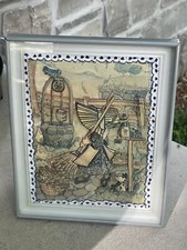 VTG 70s Framed Paper Tole Art