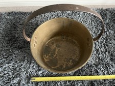 Heavy Brass Jam Preserving Pan 31cm Wide, Iron Handle Vintage