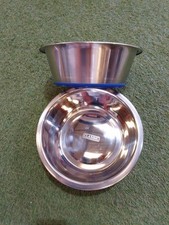 Classic Non-Slip Pet Food & Water Dish Set Silver 2x28cm Dog Bowls Quality 