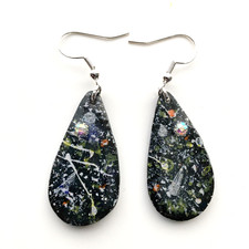 Handmade airdry clay and resin coated multicoloured drop earrings