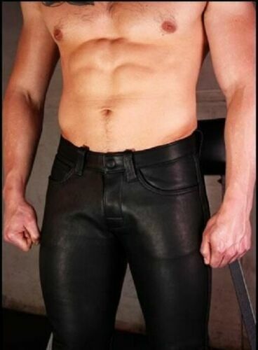 Black leather men pants - black,