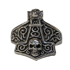 Thors Hammer Skull Ring silver Thor Viking Mjolnir Odin Norse Metal Halloween