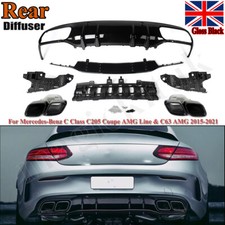 Rear Diffuser Black Exhaust For Mercedes C Class Coupe C205 A205 & C63 2015-2021