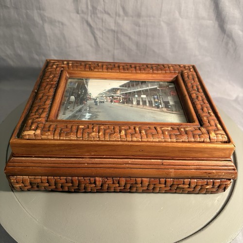 Vtg ratan wicker wooden hinged - vtg,