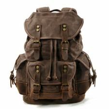 Vintage Canvas Backpack Casual Leather Bags Outdoor Shoulder Rucksack Daypacks