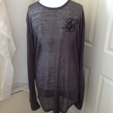 SikSilk Top Sheer Logo Long Sleeved Grey Size UK Large NEW