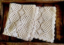 Vintage hand crocheted beige cotton generous table runner 97 x 53.5 cm
