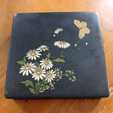 VINTAGE HAND PAINTED BLOSSOM LACQUERED BOX. Red inside. Late Victorian I think. 