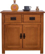 Brown OAK Mini Sideboard with 2 Doors 2 Drawers OAK Buffets Cabinet 75cm