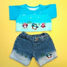 Build a Bear Vintage Blue Penguin Top & Denim Jeans Outfit