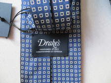 DRAKE'S BLUE SQUARE SHAPE TIE HAND MADE NEW WITH TAGS