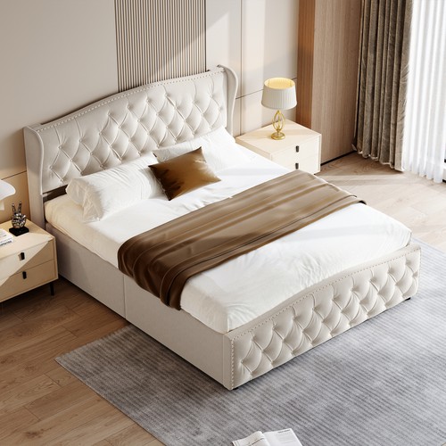 4ft6 double beige velvet - double,