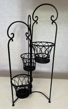 Vintage Metal Garden Planter Tower Triple Basket Folding 26.6 Inches Tall Black