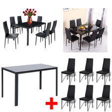 Kitchen Tempered Glass Table Chair Set Dinning Room Side Dinner Furniture 6 Seat