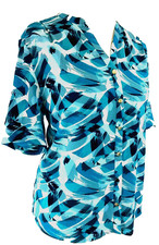 New Eastex Blouse Top 18 Teal Ivory Black seascape short sleeve stretch RRP £67