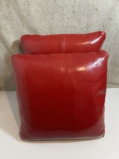 Sofa Workshop Red Leather Feather-Filled Scatter Cushions Pair 15”x15”
