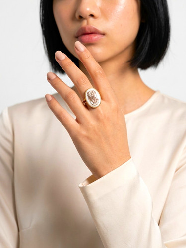 Silver tone oval signet - silver, ring