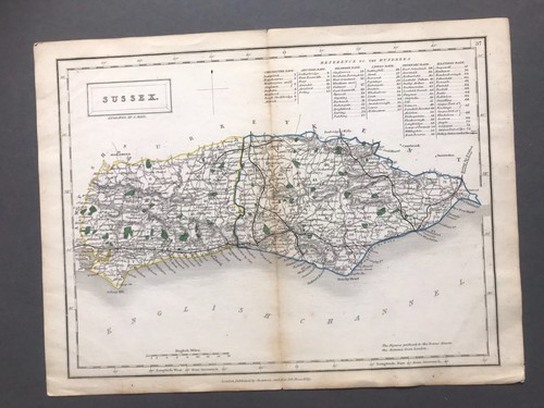 1800s sussex antique book - , map