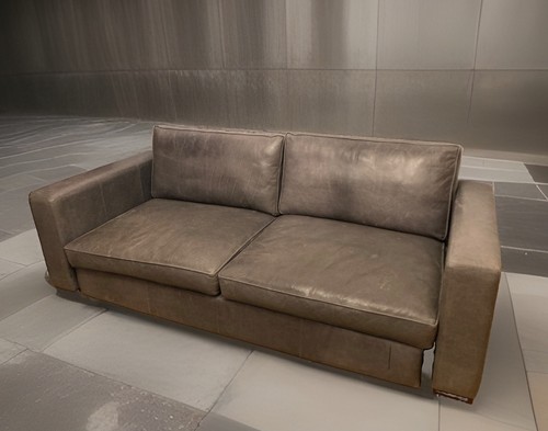 Dark grey boxy leather sofa - dark,