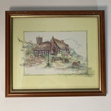 Glenda Rae framed print thatched cottage inn pub scene 32x37cm