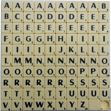 New Scrabble Letter Tiles Ivory Black A-Z Full Set 100pcs Plastic Alphabet