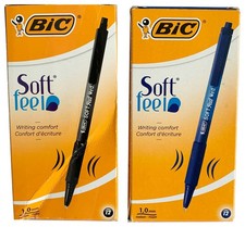 BIC Soft Feel Ballpoint Pens Black Blue Retractable Biros 1.0mm Medium 12-Pack