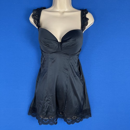 Senza black satin babydoll - black,