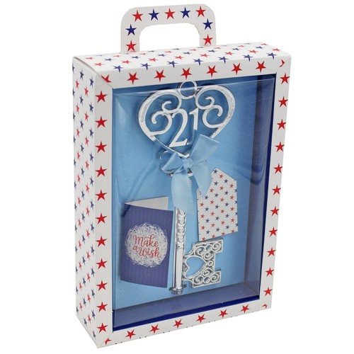 Boxed silver 21st birthday key - birthday,