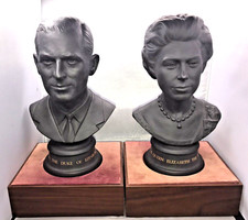 Royal Doulton Queen Elizabeth & Duke of Edinburgh Silver Wedding Basalt Busts