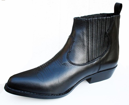 Mens black leather western - black,