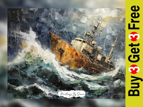 Dramatic stormy sea and ship - dramatic,